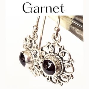 Garnet set in Sterling Dangle Earrings